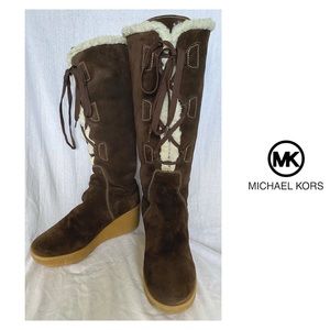 Michael Kors Lace-Up Knee-High Suede Wedge Boots